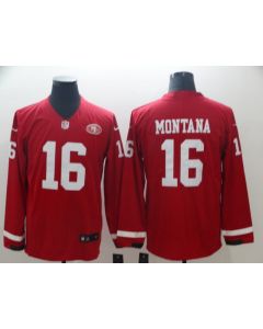 Men's San Francisco 49ers #16 Joe Montana Scarlet Therma Long Sleeve Stitched NFL Jersey