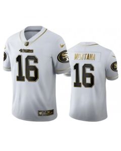 Men's San Francisco 49ers #16 Joe Montana White Gold Stitched Jersey