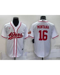 Men's San Francisco 49ers #16 Joe Montana White With Patch Cool Base Stitched Baseball Jersey