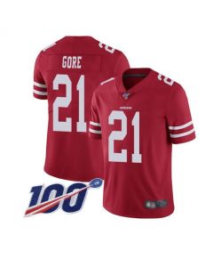 Men's San Francisco 49ers #21 Frank Gore Red White 100th Patch Stitched Jersey