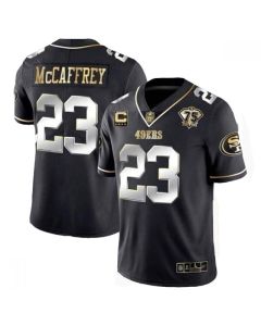 Men's San Francisco 49ers #23 Christian McCaffrey Black/Gold With C Patch Vapor Untouchable Limited Stitched Football Jersey