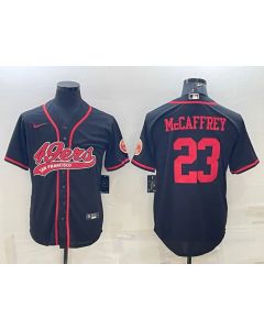 Men's San Francisco 49ers #23 Christian McCaffrey Black With Patch Cool Base Stitched Baseball Jersey