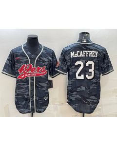 Men's San Francisco 49ers #23 Christian McCaffrey Grey Camo With Patch Cool Base Stitched Baseball Jersey