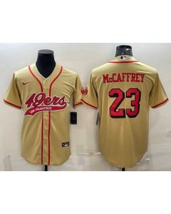 Men's San Francisco 49ers #23 Christian McCaffrey New Gold With Patch Cool Base Stitched Baseball Jersey