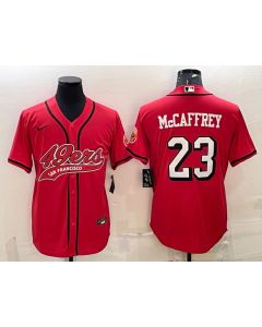 Men's San Francisco 49ers #23 Christian McCaffrey New Red With Patch Cool Base Stitched Baseball Jersey