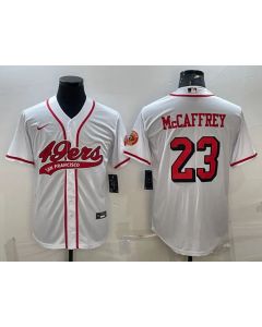 Men's San Francisco 49ers #23 Christian McCaffrey New White With Patch Cool Base Stitched Baseball Jersey