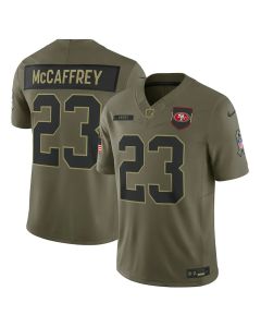 Men's San Francisco 49ers #23 Christian McCaffrey Olive 2025 Salute to Service Limited Jersey (Olive)
