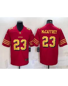 Men's San Francisco 49ers #23 Christian McCaffrey Red Gold Vapor Untouchable Limited Stitched Jersey