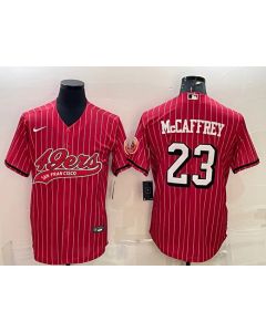 Men's San Francisco 49ers #23 Christian McCaffrey Red With Patch Cool Base Stitched Baseball Jersey