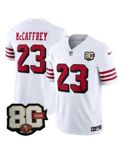 Men's San Francisco 49ers #23 Christian McCaffrey White 80 Anniversary Vapor F.U.S.E. Limited Jersey (Style 2)