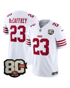 Men's San Francisco 49ers #23 Christian McCaffrey White 80 Anniversary Vapor F.U.S.E. Limited Jersey (Style 3)
