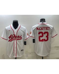 Men's San Francisco 49ers #23 Christian McCaffrey White With Patch Cool Base Stitched Baseball Jersey
