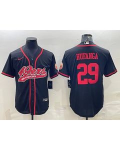 Men's San Francisco 49ers #29 Talanoa Hufanga Black With Patch Cool Base Stitched Baseball Jersey