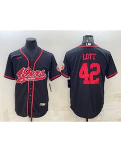 Men's San Francisco 49ers #42 Ronnie Lott Black With Patch Cool Base Stitched Baseball Jersey