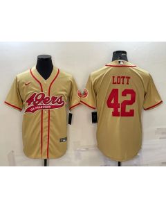 Men's San Francisco 49ers #42 Ronnie Lott Gold With Patch Cool Base Stitched Baseball Jersey