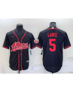 Men's San Francisco 49ers #5 Trey Lance Black Cool Base Stitched Baseball Jersey