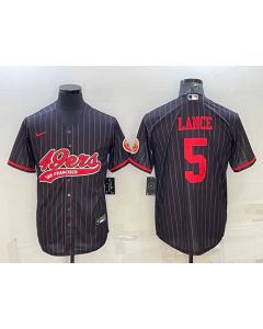 Men's San Francisco 49ers #5 Trey Lance Black With Patch Cool Base Stitched Baseball Jersey