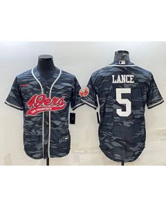 Men's San Francisco 49ers #5 Trey Lance Grey Camo With Patch Cool Base Stitched Baseball Jersey