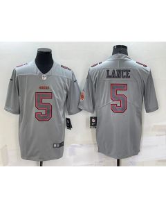 Men's San Francisco 49ers #5 Trey Lance Grey With Patch Atmosphere Fashion Stitched Jersey