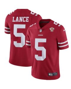 Men's San Francisco 49ers #5 Trey Lance Red 75th Anniversary Vapor Untouchable Limited Stitched Jersey