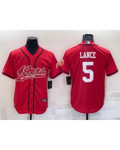 Men's San Francisco 49ers #5 Trey Lance Red Cool Base Stitched Baseball Jersey