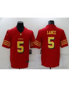 Men's San Francisco 49ers #5 Trey Lance Red Gold Vapor Untouchable Limited Stitched Jersey