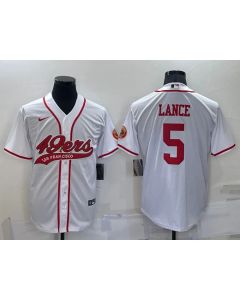 Men's San Francisco 49ers #5 Trey Lance White Cool Base Stitched Baseball Jersey