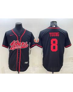 Men's San Francisco 49ers #8 Steve Young Black With Patch Cool Base Stitched Baseball Jersey