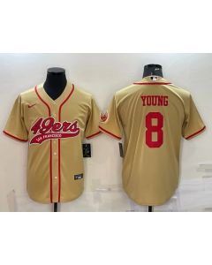 Men's San Francisco 49ers #8 Steve Young Gold With Patch Cool Base Stitched Baseball Jersey