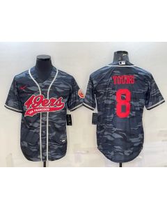 Men's San Francisco 49ers #8 Steve Young Grey Red Camo With Patch Cool Base Stitched Baseball Jersey