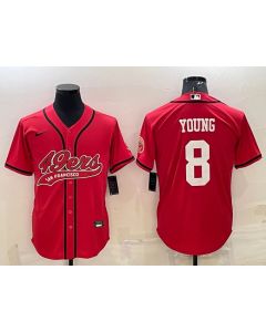 Men's San Francisco 49ers #8 Steve Young Red With Patch Cool Base Stitched Baseball Jersey