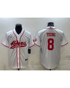 Men's San Francisco 49ers #8 Steve Young White With Patch Cool Base Stitched Baseball Jersey