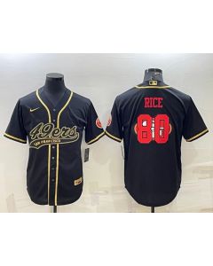 Men's San Francisco 49ers #80 Jerry Rice Black Gold Team Big Logo With Patch Cool Base Stitched Baseball Jersey