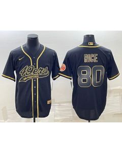 Men's San Francisco 49ers #80 Jerry Rice Black Gold With Patch Cool Base Stitched Baseball Jersey