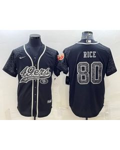 Men's San Francisco 49ers #80 Jerry Rice Black Reflective With Patch Cool Base Stitched Baseball Jersey