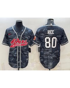 Men's San Francisco 49ers #80 Jerry Rice Grey Camo With Patch Cool Base Stitched Baseball Jersey