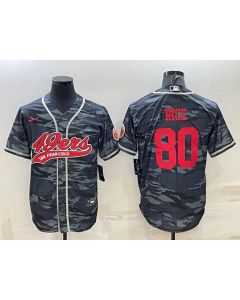 Men's San Francisco 49ers #80 Jerry Rice Grey Red Camo With Patch Cool Base Stitched Baseball Jersey
