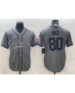 Men's San Francisco 49ers #80 Jerry Rice Grey With Patch Cool Base Stitched Baseball Jersey