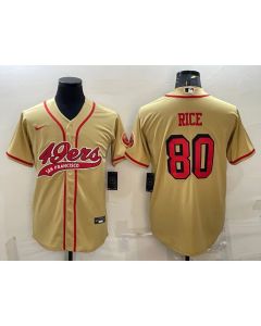 Men's San Francisco 49ers #80 Jerry Rice New Gold With Patch Cool Base Stitched Baseball Jersey