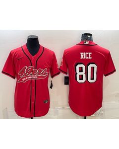 Men's San Francisco 49ers #80 Jerry Rice New Red With Patch Cool Base Stitched Baseball Jersey