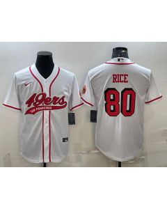 Men's San Francisco 49ers #80 Jerry Rice New White With Patch Cool Base Stitched Baseball Jersey