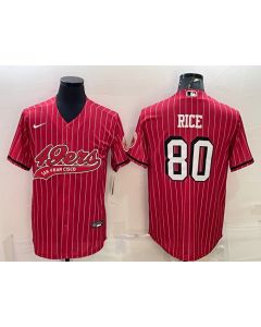 Men's San Francisco 49ers #80 Jerry Rice Red With Patch Cool Base Stitched Baseball Jersey