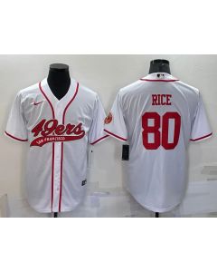 Men's San Francisco 49ers #80 Jerry Rice White With Patch Cool Base Stitched Baseball Jersey