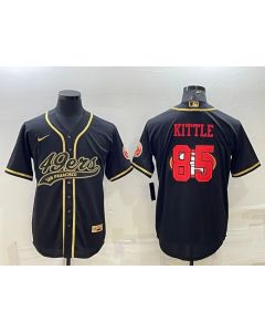 Men's San Francisco 49ers #85 George Kittle Black Gold Team Big Logo With Patch Cool Base Stitched Baseball Jersey