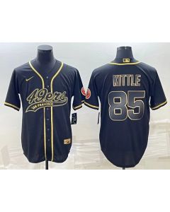 Men's San Francisco 49ers #85 George Kittle Black Gold With Patch Cool Base Stitched Baseball Jersey