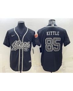 Men's San Francisco 49ers #85 George Kittle Black Reflective With Patch Cool Base Stitched Baseball Jersey
