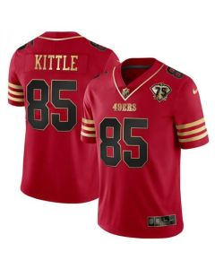 Men's San Francisco 49ers #85 George Kittle Red Gold With 75th Anniversary Patch Stitched Jersey