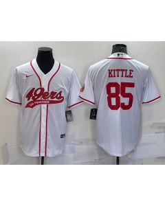 Men's San Francisco 49ers #85 George Kittle White With Patch Cool Base Stitched Baseball Jersey