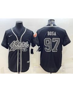 Men's San Francisco 49ers #97 Nick Bosa Black Reflective With Patch Cool Base Stitched Baseball Jersey