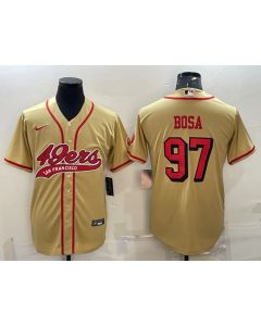 Men's San Francisco 49ers #97 Nick Bosa New Gold With Patch Cool Base Stitched Baseball Jersey